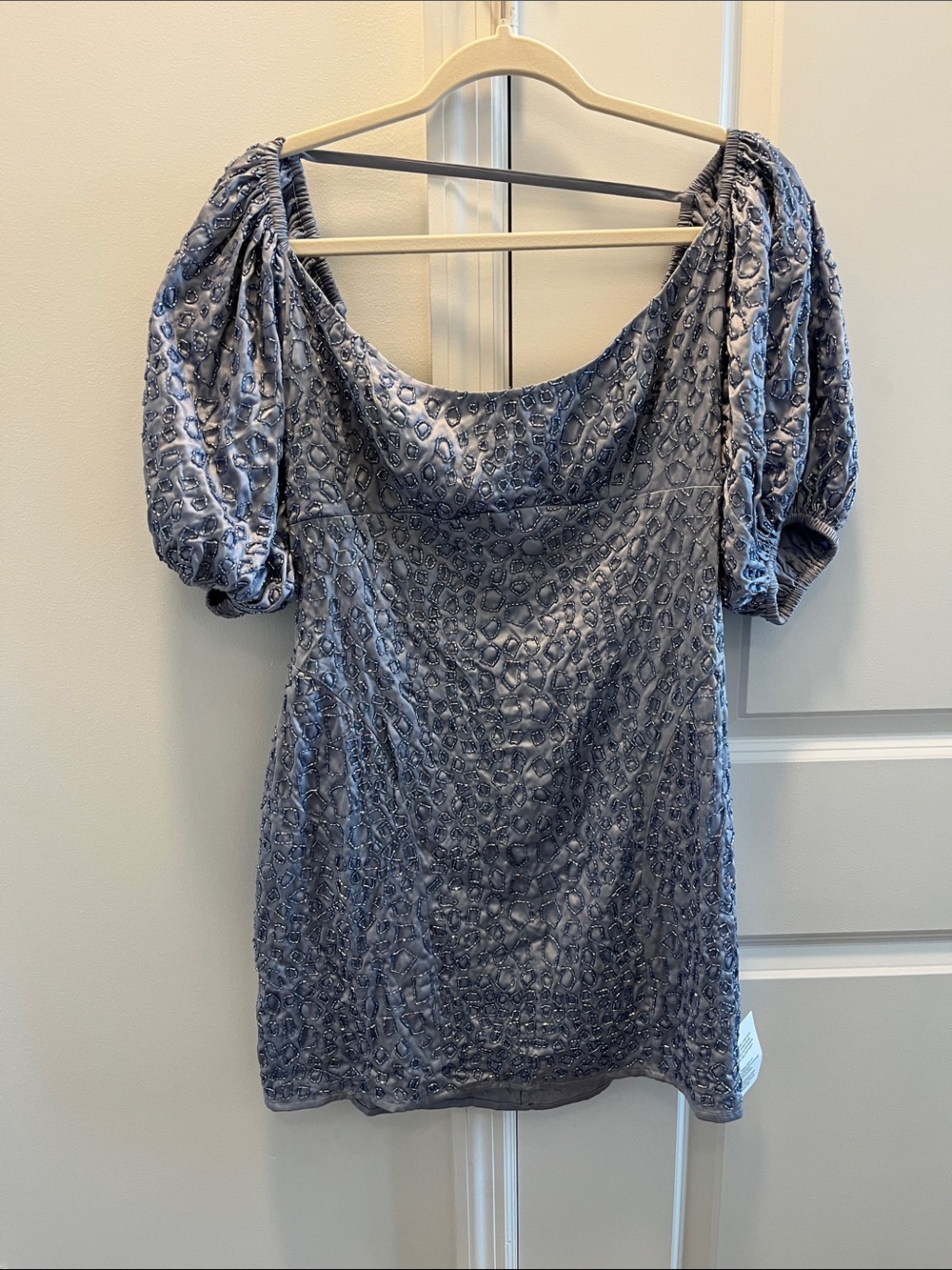 ASOS Lavender-Gray Velvet Mini Dress with Puff Sleeves